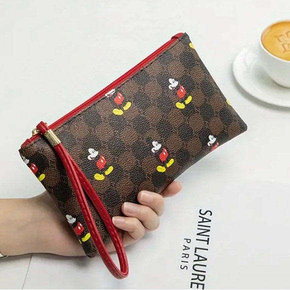 🆕 Mickey clutch/wristlet/makeup bag - brown & red in color - Picture 4 of 7